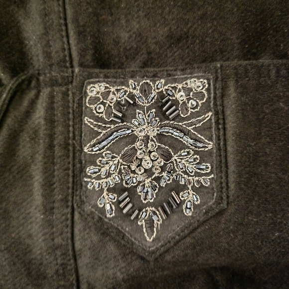 Juliana Collezione Black Sueded Cotton Beaded Two Piece Suit Set - Picture 5 of 10